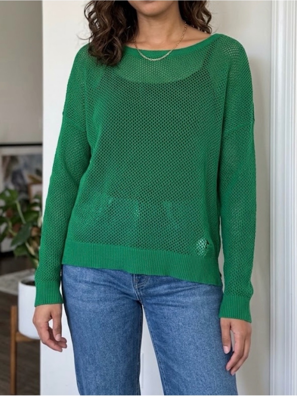 Preloved Green Lightweight Knit Sweater - Casual Small
